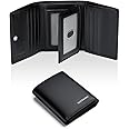 VANNANBA Men's Leather Trifold Wallet with Folded ID Windows,12 Card Slots & 2 Note pockets(Plain black)