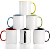AVLA 6 Packs Porcelain Sublimation Mugs, 12 OZ Blank Drinking Cups with Handles, DIY Coated Ceramic Coffee Mug Sets for Cappuccino, Tea, Milk, Latte, Hot Cocoa, Microwave and Dishwasher Safe