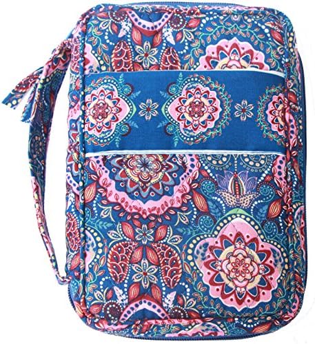 Small Sizes 8.25 X 5.5 X 2.25 Inches Quilted Bible Cover Quilted Good Book Cover Quilted Cotton Fabric Bible Cover Zip Close Slip Pocket (1712G Blue Tapestry, Small)