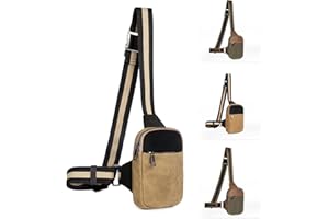 DOMAT Crossbody Bag For Men, Retro Waxed Canvas Chest Bag Embellished by Leather, Sling Bag with Buckle Strap