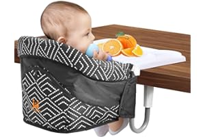 MTWML Hook On High Chair with Tray,Portable Baby High Chair That Attaches to Table,Clip On Fast Table Seat for Babies and Toddlers.Baby Feeding Seat for Dining Tables and Counter(Stripe-Black)