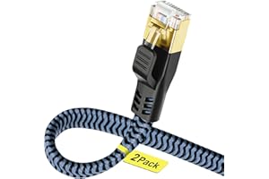Yauhody CAT 8 Ethernet Cable 6ft 2 Pack, Durable Nylon Braided Heavy Duty High Speed 40Gbps 2000MHz Flat CAT8 Internet Networ