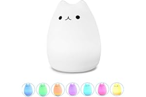 WoneNice Cute Kitty Night Light, Rechargeable Silicone Cute Lamp with Warm White & 7-Color Breathing Modes, Touch Sensor Control, Gift for Women Mom Teen Girls Kids Toddler Baby