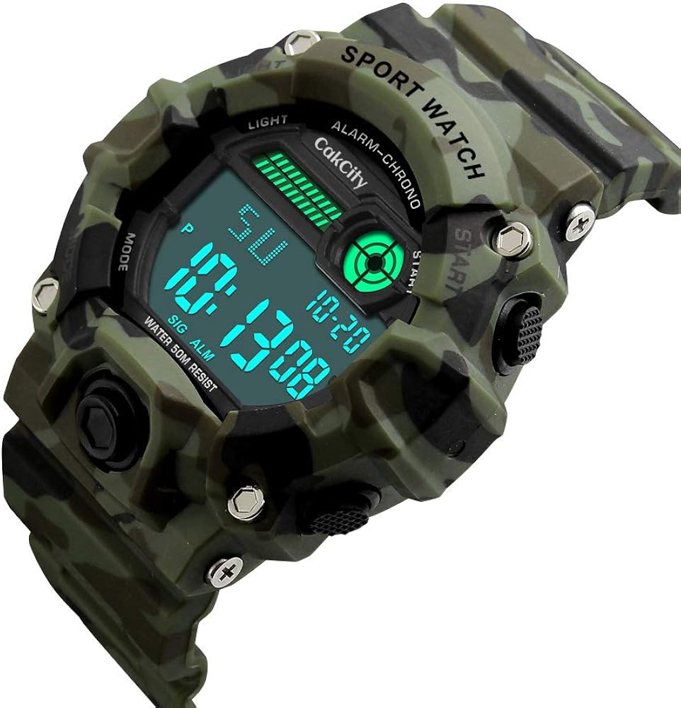 Boys Camouflage LED Sport Watch,Waterproof Digital Electronic Military Wrist Kids Sports Watch with Silicone Band Luminous Alarm Stopwatch Watches: Watches