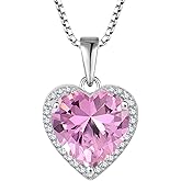 Lwsary Love Heart Necklace 925 Sterling Silver Simple Halo Solitaire Pendant Birthstone Jewelry for Women