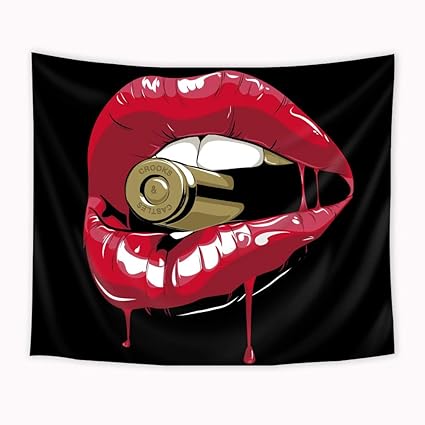 Amazon Com Riyidecor Red Lips Tapestry 51x59inch Kiss