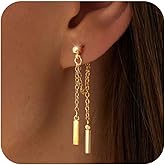 Kakonia 14K Gold Plated 925 Sterling Silver Posts Dangle Earrings for Women Hypoallergenic Pearl CZ Drop Earring Dainty Trendy Simple Long Dangling Threader Earrings for Women Jewelry Gifts