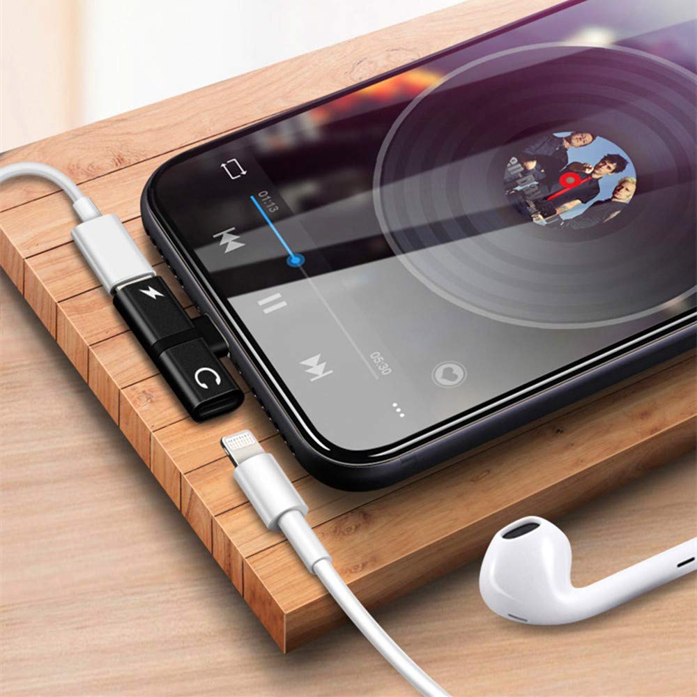 2 in 1 Dual Ports Splitter Adapter, AukCherie Headphone Jack Adapter for Headphone Audio & Charge Adapter for iPhone 7/7 plus/8/8 Plus/X(Black)