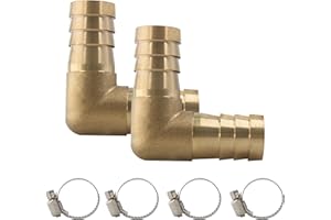 AUXBC 2Pcs 5/8Inch 90 Degree Brass Hose Barb, L Right Angle Brass Barb Elbow Connector Fitting with 4Pcs Hose Clamps for Fuel, Air, Water, Oil, Gas(16mm)