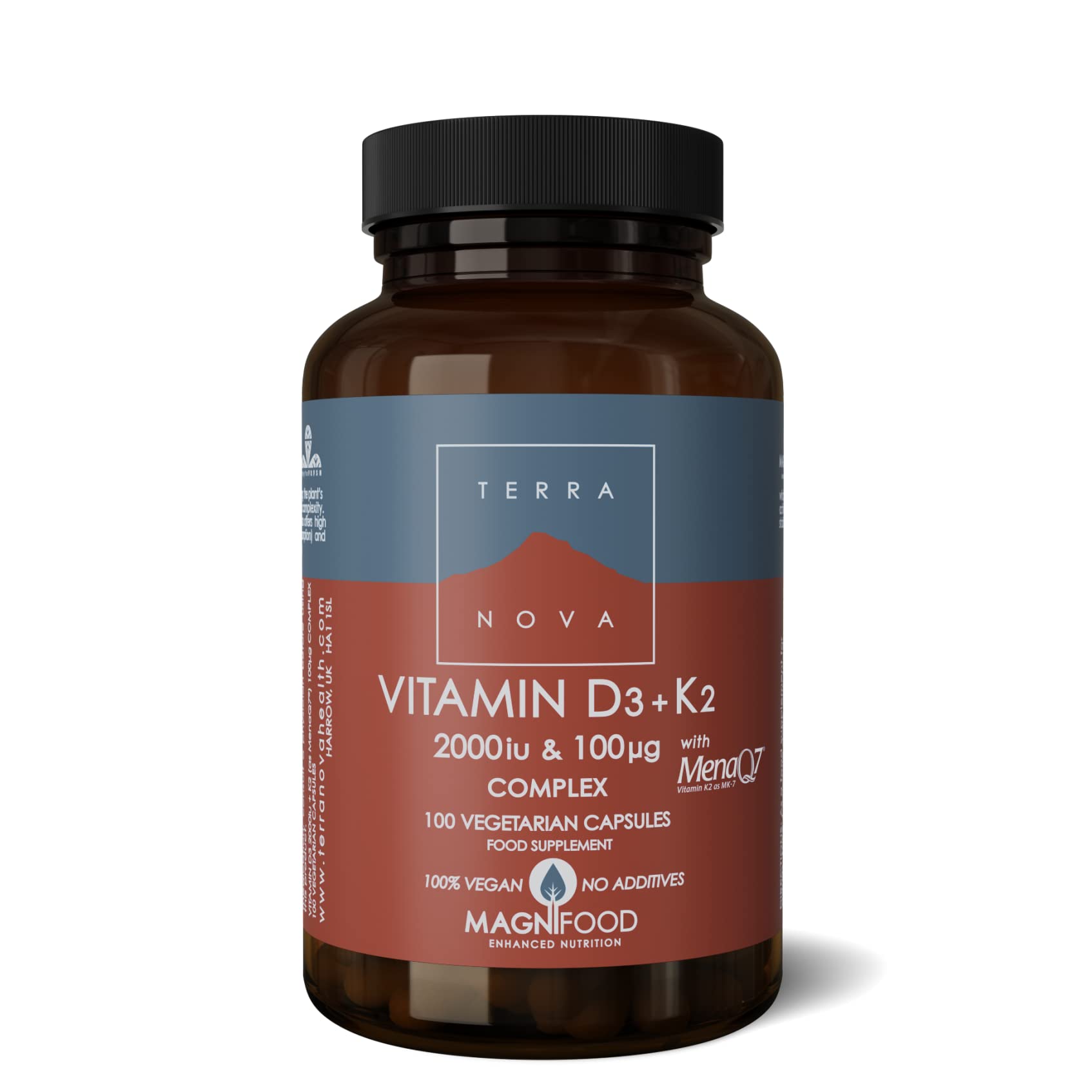 Terranova Vitamin D3 + K2 Complex - 2000iu & 100mcg - 100 Vegicaps