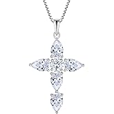 Blaniy Cross Necklace for Women 925 Sterling Silver Teardrop Birthstone Pendant Religious Jewelry Gifts for Women