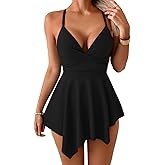 Aidonger One Piece Swimsuit Tummy Control Bathing Suit for Women Wrap V Neck Swim Dress Tie Back Swimwear