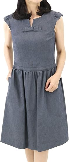 Amazon Toilette トワレ ワンピース レディース 秋 ノースリーブ ひざ丈 リボン フリル タック シンプル 背中にファスナー 大人可愛い 日本製 M L Collection ワンピース チュニック 通販