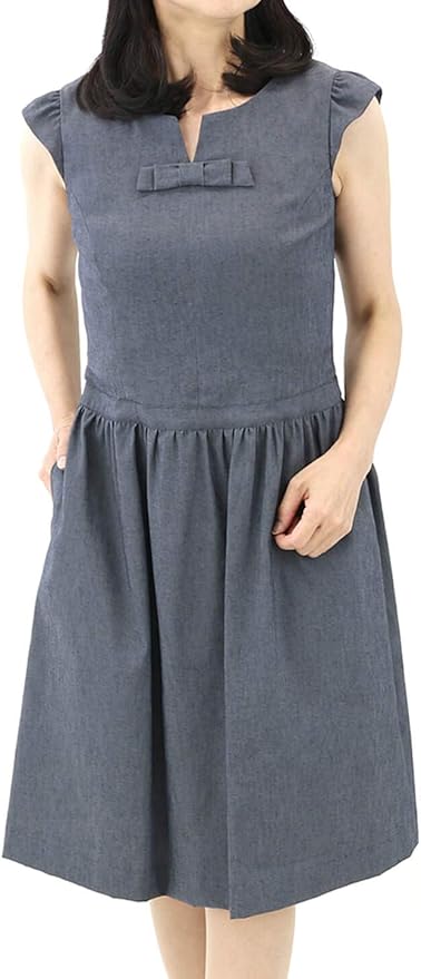 Amazon Toilette トワレ ワンピース レディース 秋 ノースリーブ ひざ丈 リボン フリル タック シンプル 背中にファスナー 大人可愛い 日本製 M L Collection ワンピース チュニック 通販