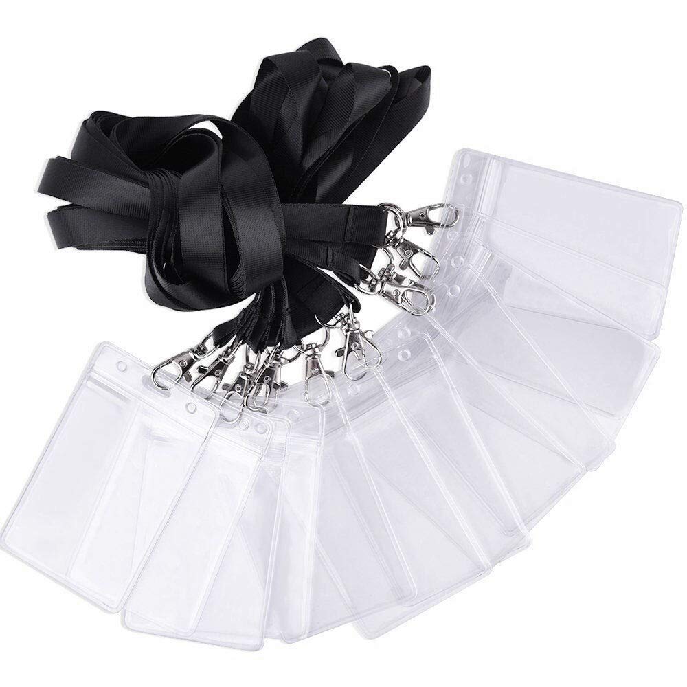 Kuuqa Vertical Strap Badge Card Holder with Black Lanyard 12 Pack