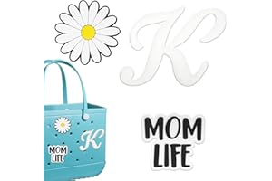 Lugailly Charms for Bogg Bag Accessories, Alphabet Letter, Flower, Mom Life Charms, Bog Bits Decorative Inserts for Beach Tote Bag, Handbag, Rubber Decorations Attachments