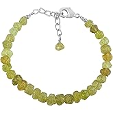 CRYSTALINES Genuine Raw Green Garnet Gemstone Bracelet, Wicca & Reiki Healing Supplies, Garnet Rough Stone, Handmade Boho Jewelry, Silver Adjustable Chain, Christmas Gift, (7+1inch)