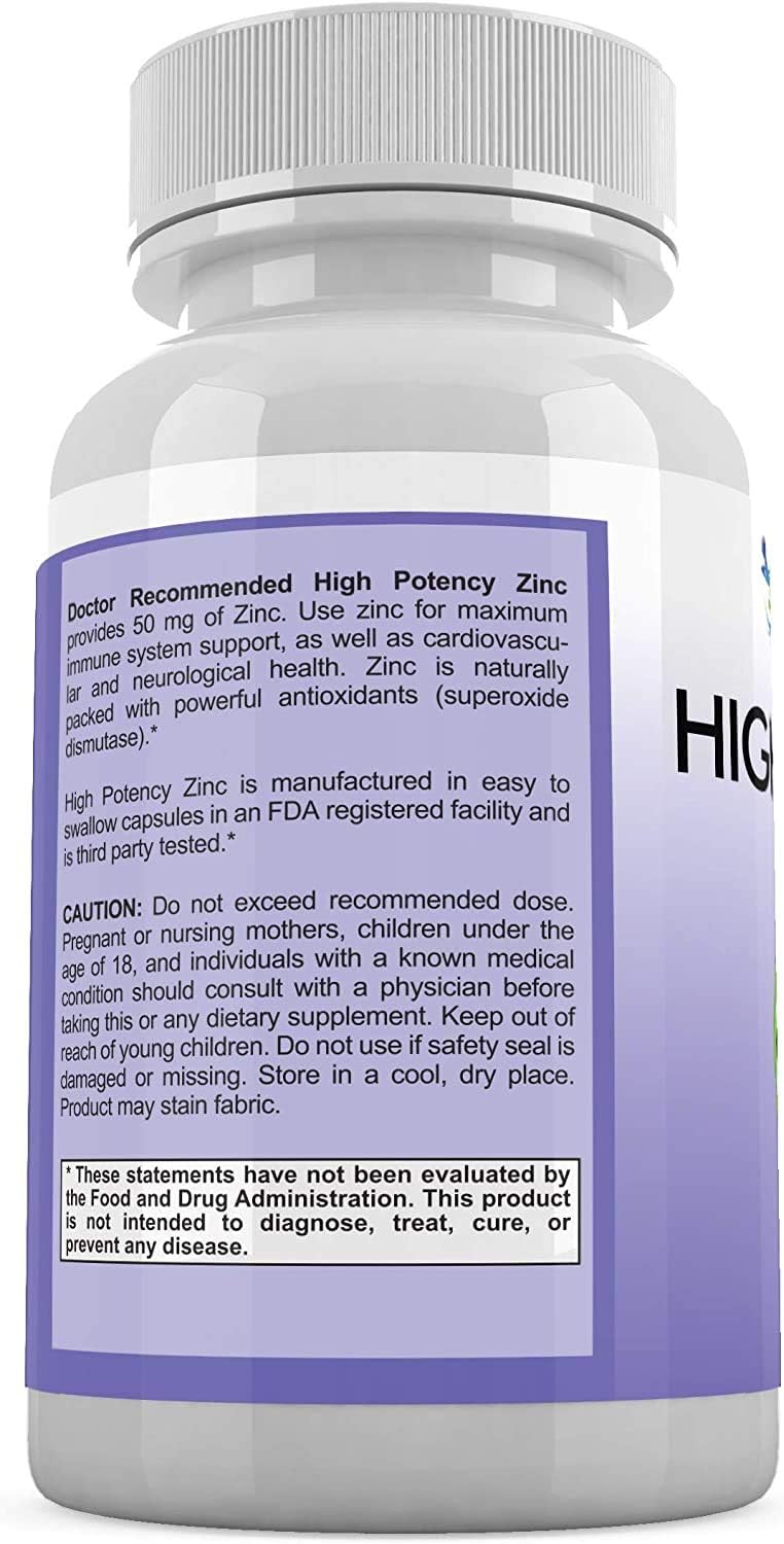 Zinc 50mg - Zinc Picolinate Immune Health Support Supplement 120 Veggie Capsules for Adults and Kids Vitamin, Well-Absorbed High Potency Pure Zinc Supplements - 50mg Per Serving: Health & Personal Care