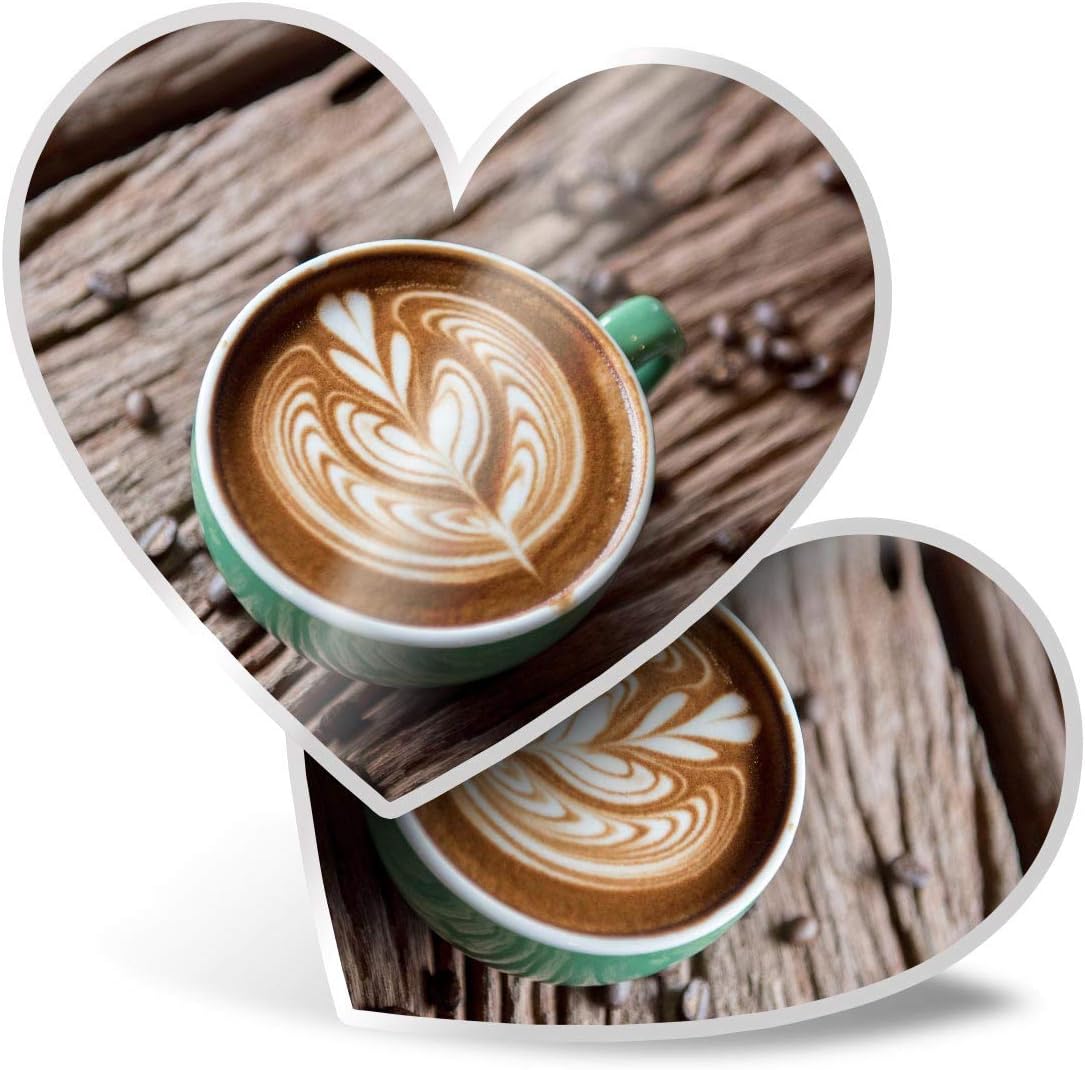 Awesome 2 x Heart Stickers 7.5 cm - Latte Coffee Shop Art Barista Cafe Fun Decals for Laptops,Tablets,Luggage,Scrap Booking,Fridges,Cool Gift #12311
