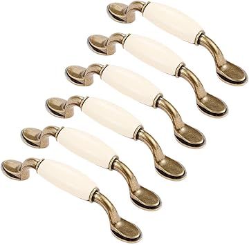 6 Stück weiße Keramik Schrankknöpfe, Schranktür zieht antike Bronze