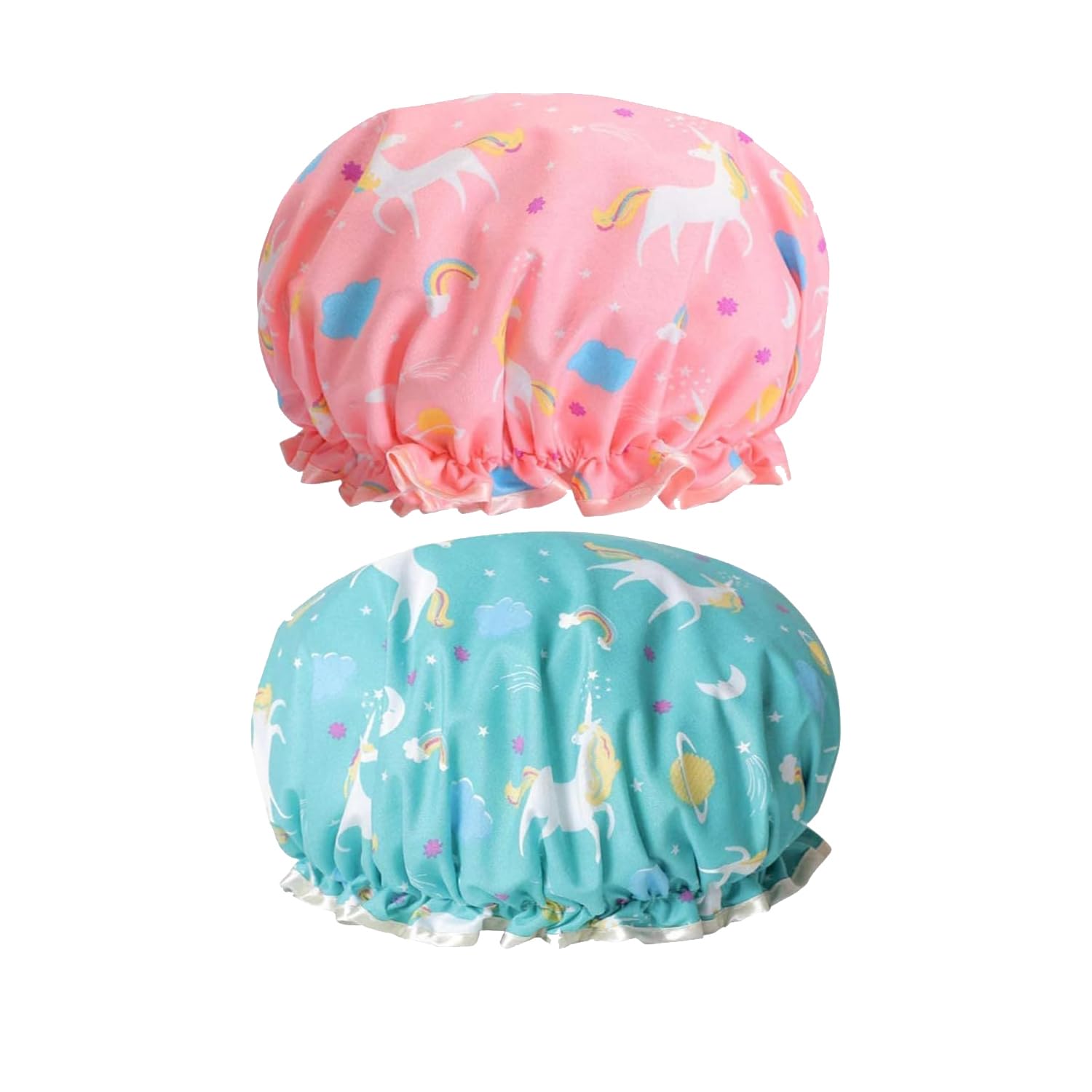 Lcvasvuz 2 Pcs Unicorn Shower Cap with Lace Elastic Band Waterproof Shower Cap for Kids and Women Ideal for Long Hair
