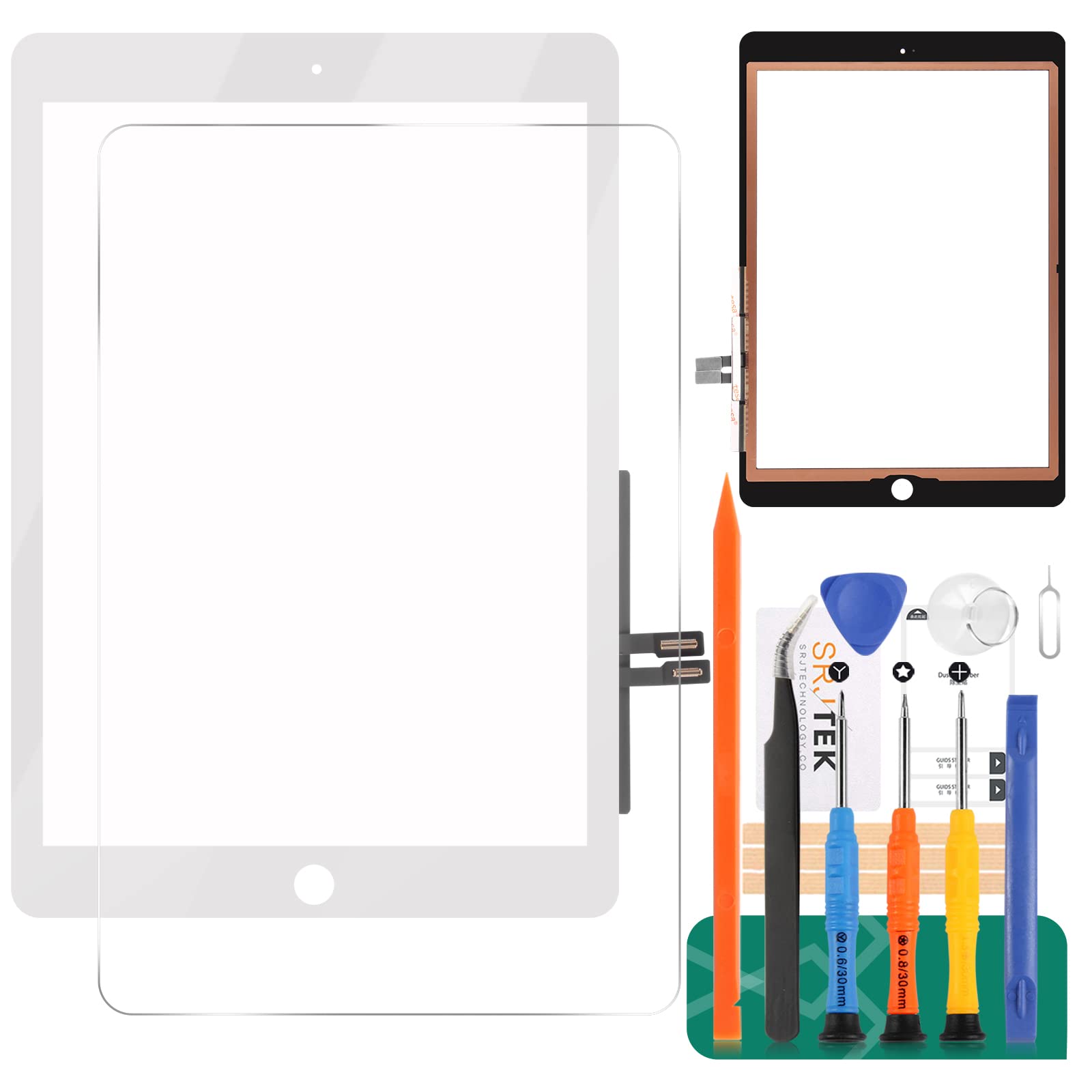 For IPad 9.7 2018 A1893 A1954 Touch Screen Digitizer Glass Replacement,For iPad 6th Generation Touch Display Panel Repair Parts Kit,with Tempered Glass+Tools(Not LCD, Without Home Button) (White)