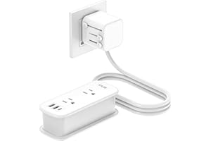 VYLEE Power Strip European Travel Plug Adapter, EU/UK/US Travel Plug Adapter, 2 AC Outlets, 3 USB Ports (1 USB C), 5ft Wrappe