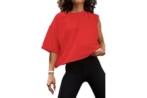 Carpetcom Oversized Workout Shirts for Women Short Sleeve Drop Shoulder Casual Crop Tops Baggy Gym Yoga Athletic Tee