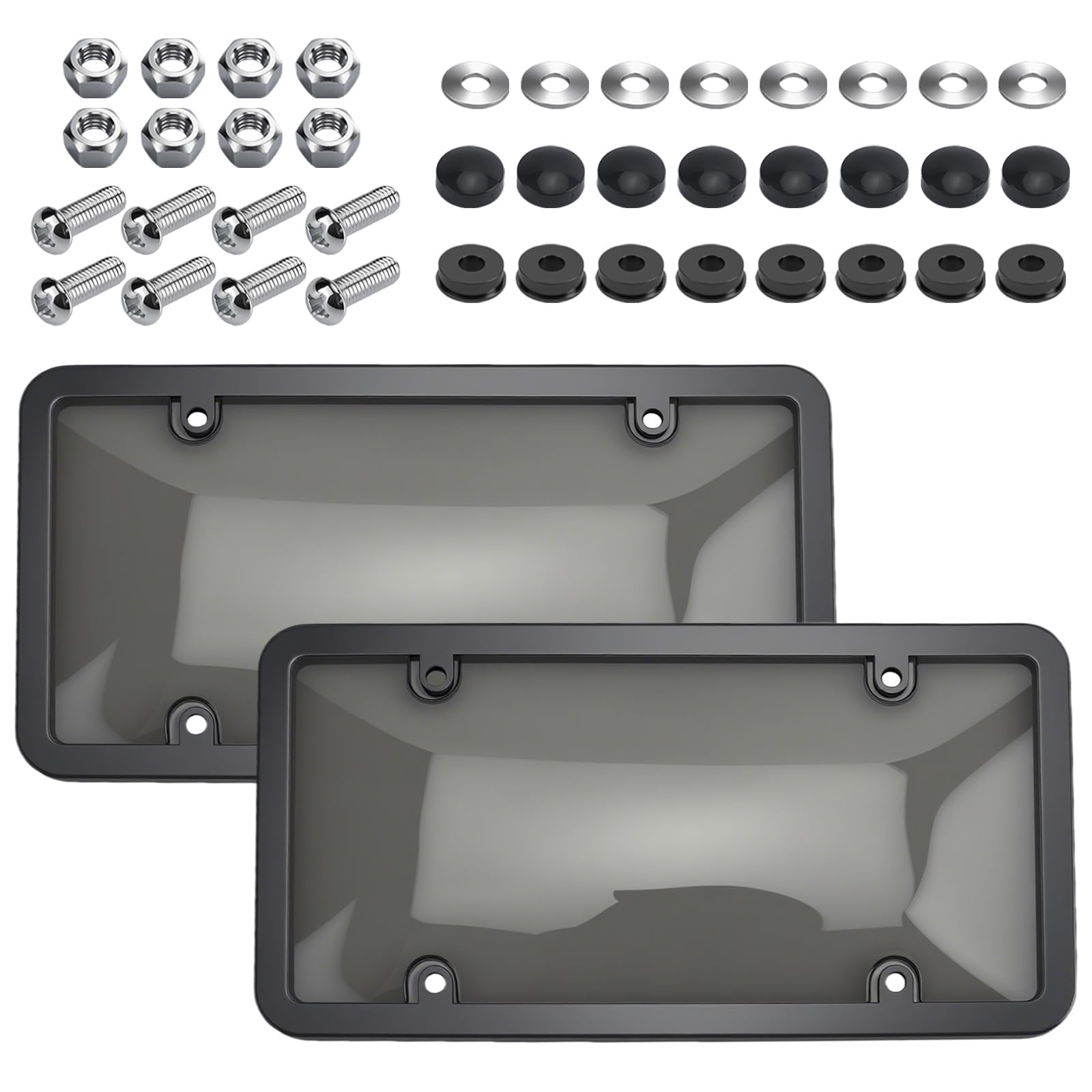 Photo 1 of 2 Pcs Clear License Plate Covers and Frames,Transparent License Plate Holders with Screws & Caps,Rust-Proof Auto Licenses Plates Protector Shields for Standard US Plates