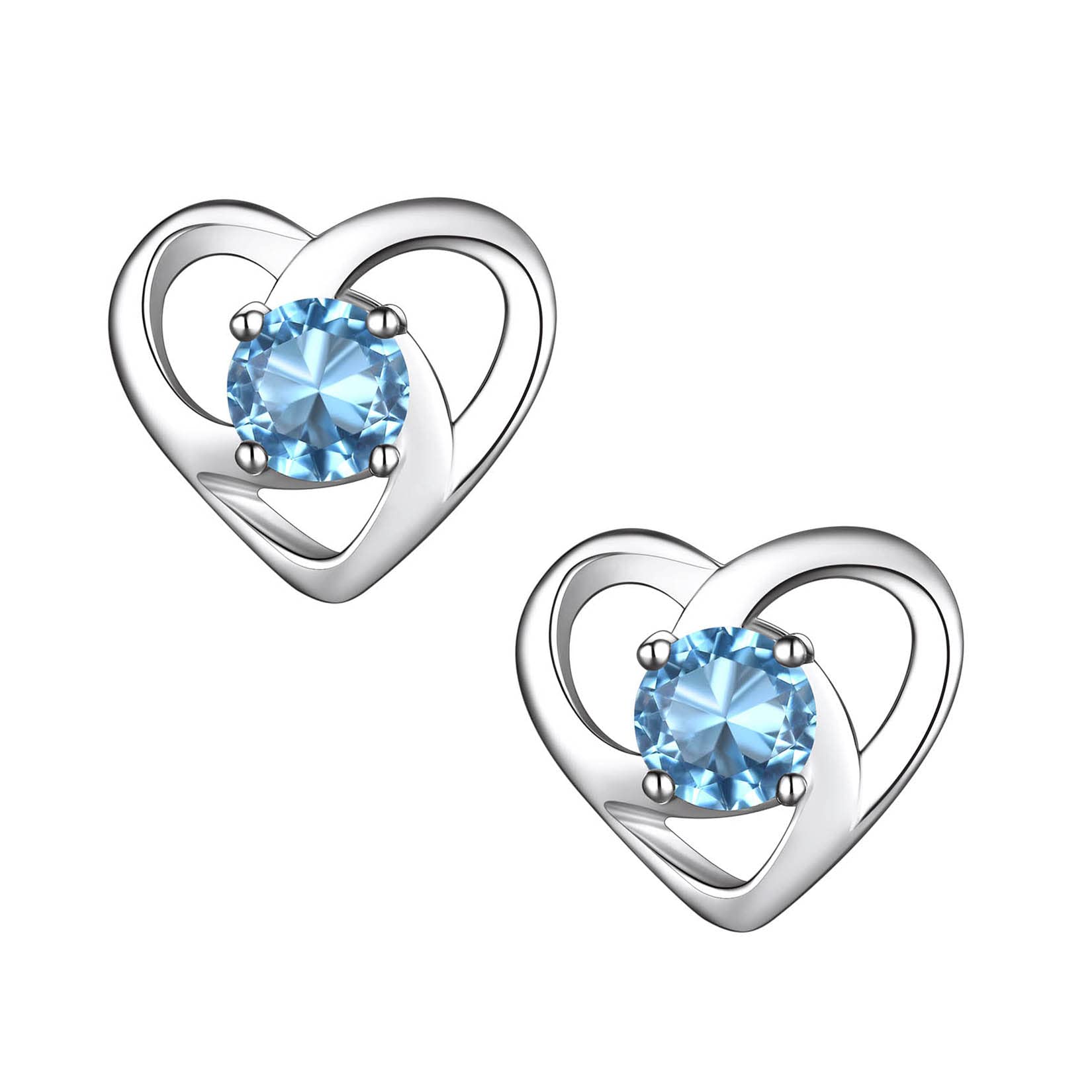 Hypoallergenic 925 Sterling Silver Celtic Knot Blue Aquamarine March Birthstone Earrings, Birth Stone Jewelry Dainty Cute Stud Heart Shaped Hoop Earrings for Women Teen Girls