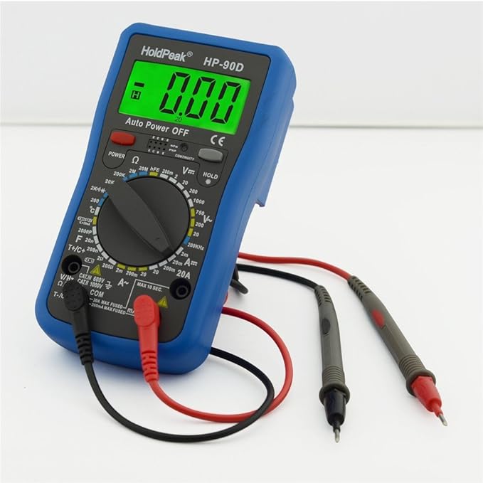 HOLDPEAK HP90D multímetro digital LCD con diodo, hFE y prueba de