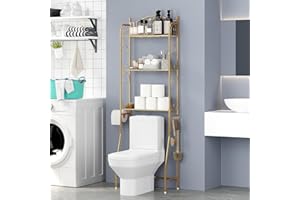 HOME BI Over The Toilet Shelf, 3-Tier Over The Toilet Storage, Freestanding Space Saver Toilet Stands with Hooks for Bathroom