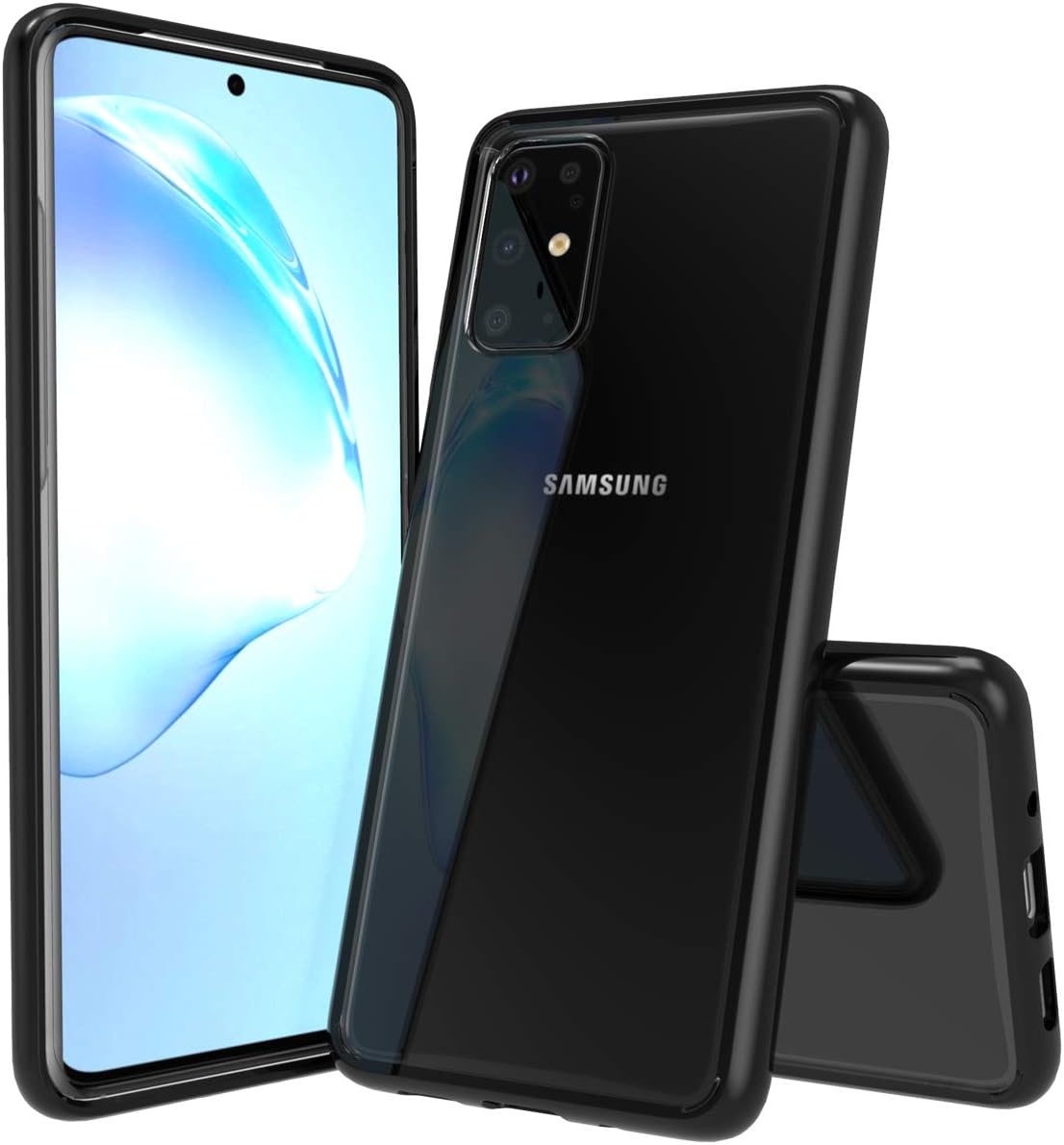 Galaxy S20 Plus Case, OUBA [Shock Absorbing] Air Hybrid Slim Thin Shockproof Armor Anti-Drop Crystal [Clear] Back + TPU Bumper Protective Case Cover Compatible for Samsung Galaxy S20 Plus - Black