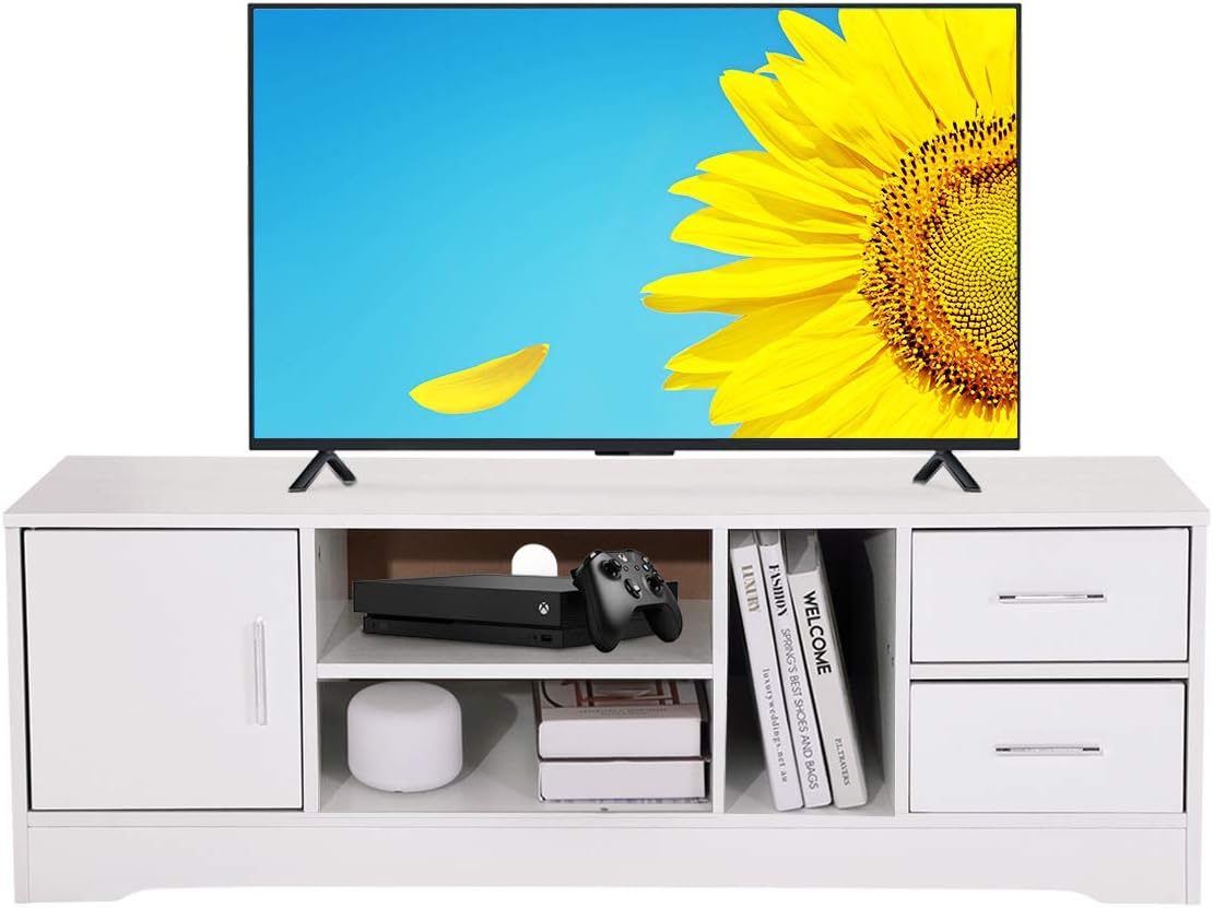 DOSLEEPS Wooden TV Stand,TV Unit Storage Console,TV Cabinet with two Shelves,for Living Room,Bedroom (White)