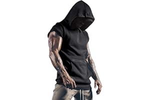 PORIFF Mens Workout Tank Tops with Hood Sleeveless Gym t-Shirt Muscles Tees Athletic Pockets