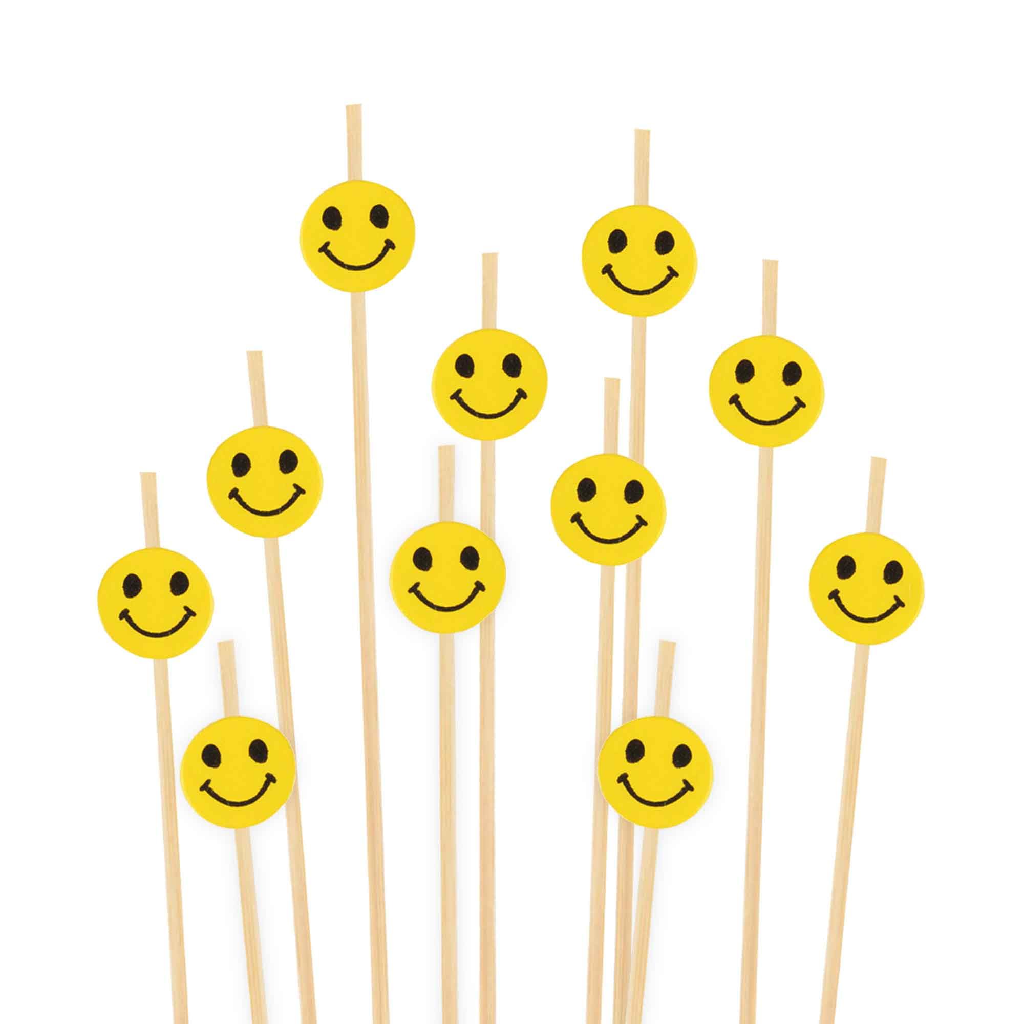 BambooMN 4" Decorative Premium Bamboo Smiley Face Cocktail Sandwich Fruit Skewer Pick, 300 Pieces