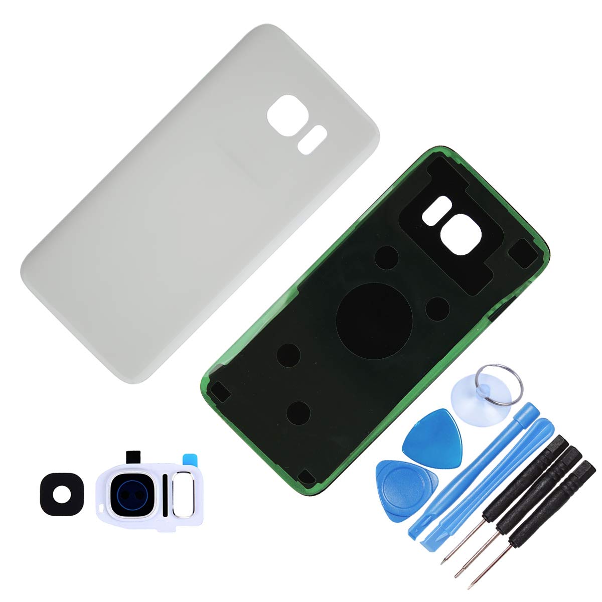 THE TECH DOCTORReplacement Glass Back Cover Rear Housing inc Camera Lens for Samsung S7 Edge - Complete with Tools & Adhesive - Professional Repair Kit (S7 Edge, White)