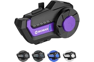 Motorcycle Helmet Headset, Moman H2Pro【1Pack Purple】Wireless Helmet Communication Voice Assistant Music Share FM IP65 Waterproof DSP&CVC Noise Cancellation, Motorbike-Wireless-Helmet-Intercom-Headset