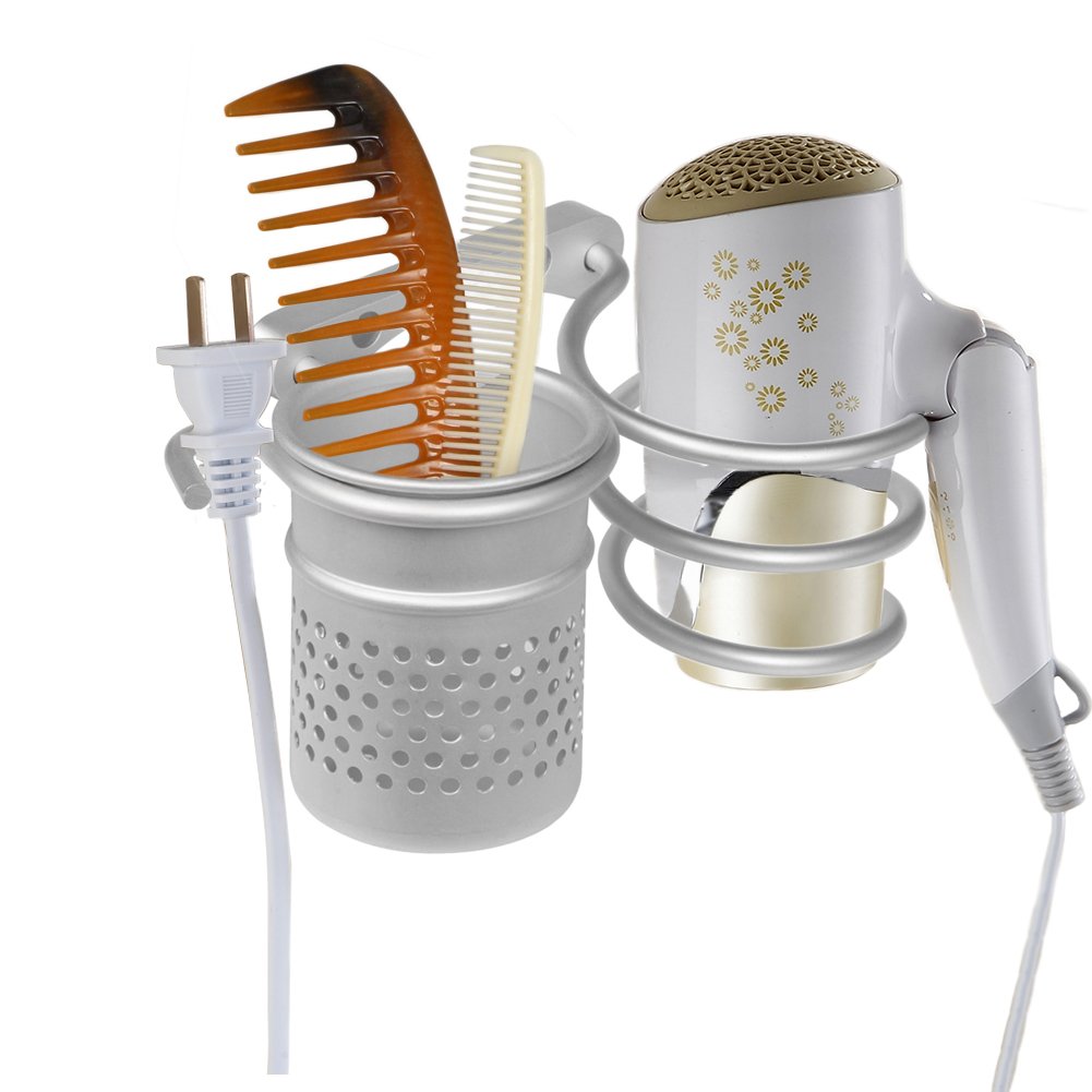 LEEFE Space Aluminum Hair dryer Holder, Wall Mount Spiral Spring Hair