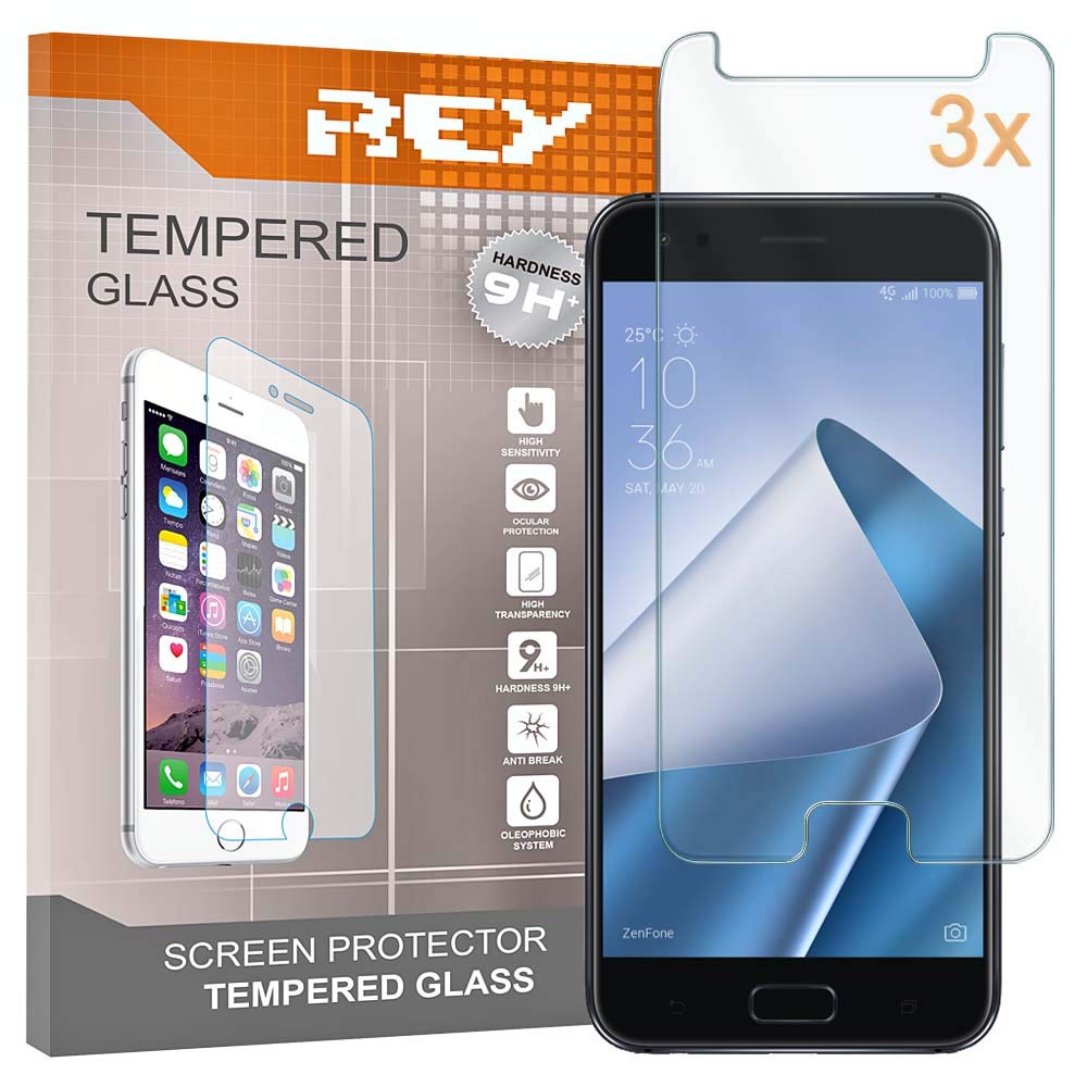 REY Screen Protector for ASUS ZENFONE 4 ZE554KL, Tempered Glass Film, Premium quality, [Pack 3x]