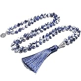 Hovaete 108 Mala Prayer Beads Necklace Natural Stones Meditation Yoga Jewery 108 Hand Knotted Japa Mala Beaded Long Tassel Necklace with Tree of Life Pendant for Men and Women