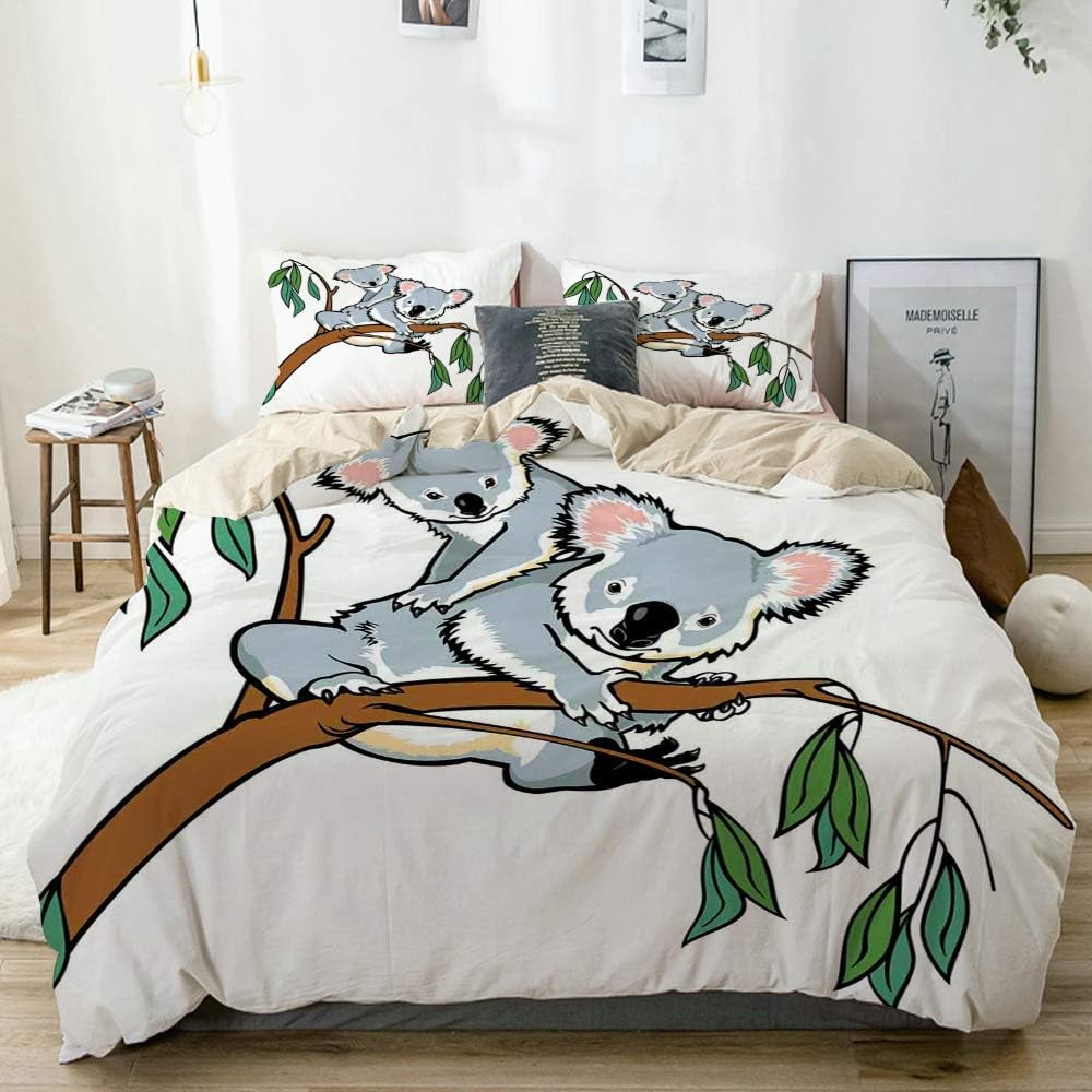 Koala Bettwäsche-Set Aus Weicher Mikrofaser - Süßes Wald-Design Mit Reißverschluss