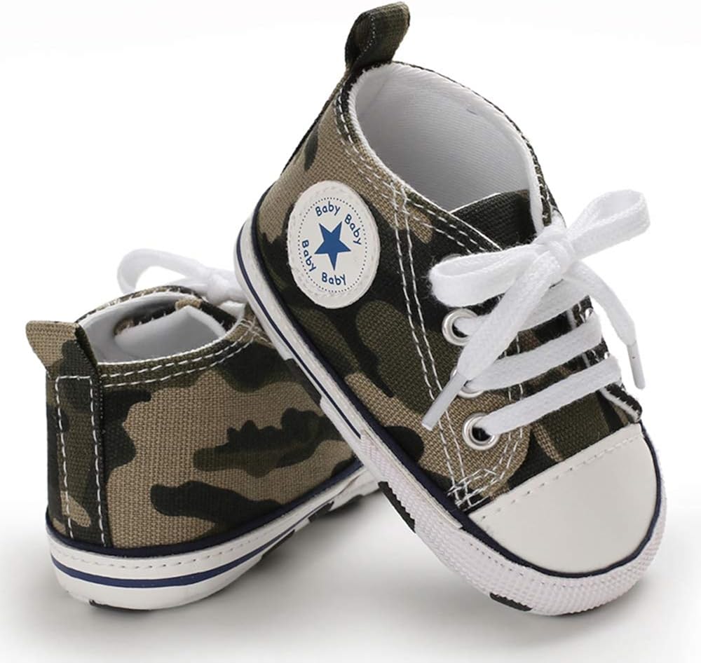  | Unisex Baby Boys Girls Canvas Sneakers Soft Soled High-Top Ankle Infant Crib Shoes Toddler First Walkers | Sneakers