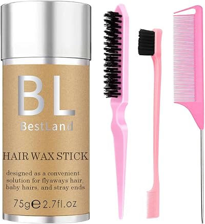 HQDA Hair Wax Stick & Pink Brush Set 75g Anti-Frizz Edge Control