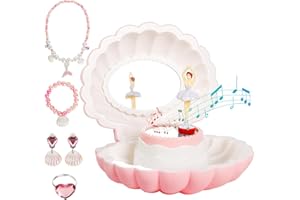Hebaogugu Music Box with Jewellery Set, Ballerina Jewelry Box for Girls, Daughters, Nieces, Musical Jewellery Box with LED Mirror for Birthday, Christmas, Children's Day, Kids Storage Box for Gift
