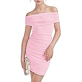 EXARUS Girls Off Shoulder Ruched Bodycon Dress Teen Sleeveless Holiday Tween Mini Dresses Dance Winter Formal Prom