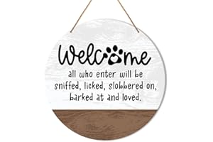 MUKTOUJAUMAI Dog Welcome Sign Front Door Decor, Dog Welcome Hanging Sign Decor Farmhouse Wall Sign Decorations for Door, Porch, Home, Housewarming Gift for Dog Lover Dog Mom Dad Owner, All Enter Will Be Loved