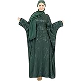 khalat Abaya Muslim Dress Women Satin Jacquard Prayer Dress Batwing Long Sleeve Islamic Dubai Robe with Chiffon Hijab