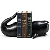 Comfy Hour 13.2 Inch Whale Bookends, Nautical Decor, Set of 2 | Heavy Book Ends, Black Resin, Antique Vintage Ocean Statue, Coastal Shelf And Office Accent