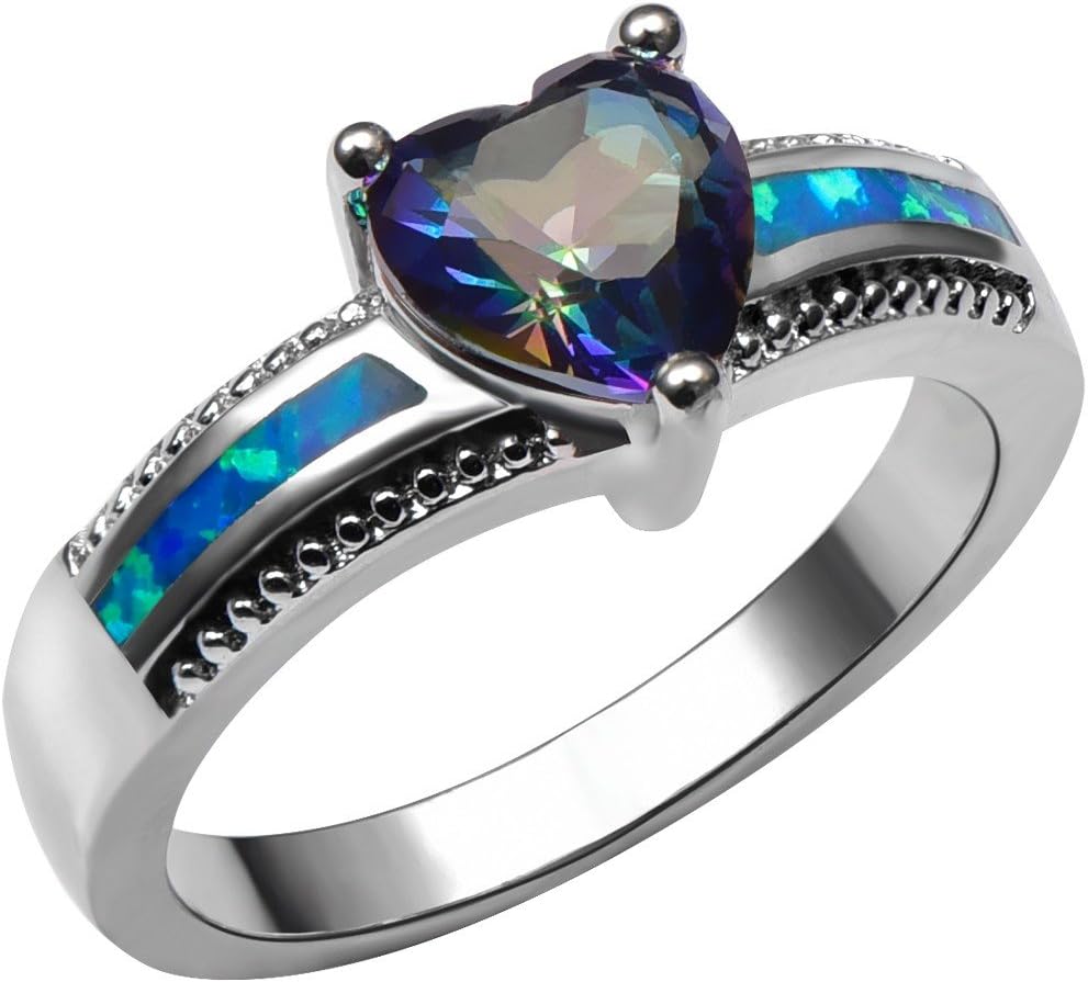 Weinuo Blue Rainbow Topaz Blue Fire Opal Silver Gold Filled Ring Size M to T1/2